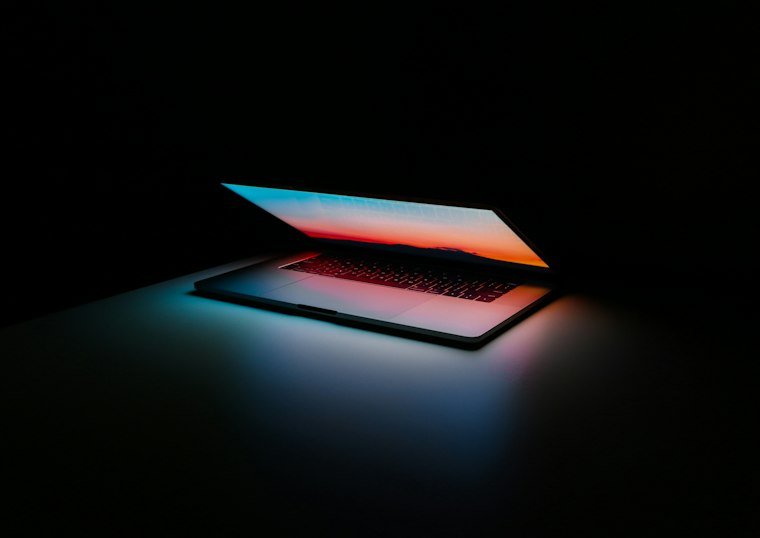 Laptop in a dark room